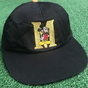 Vintage Y2K Mickey Mouse Black &Gold Embroidered Hat Flex Fit Long Brim Size S/M